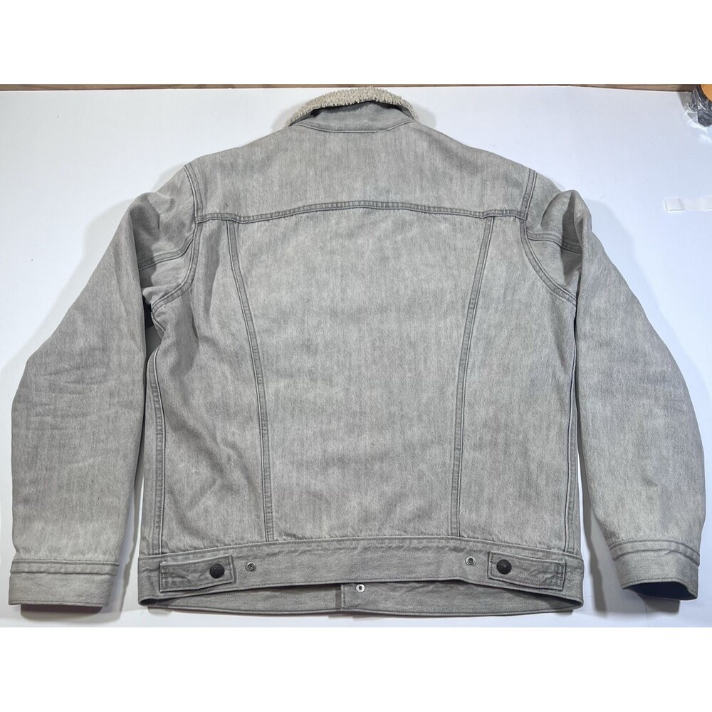 Levi's Flannel Lined Washed Gray Denim Trucker Jacket Sherpa Collar Women's Med - Picture 12 of 13